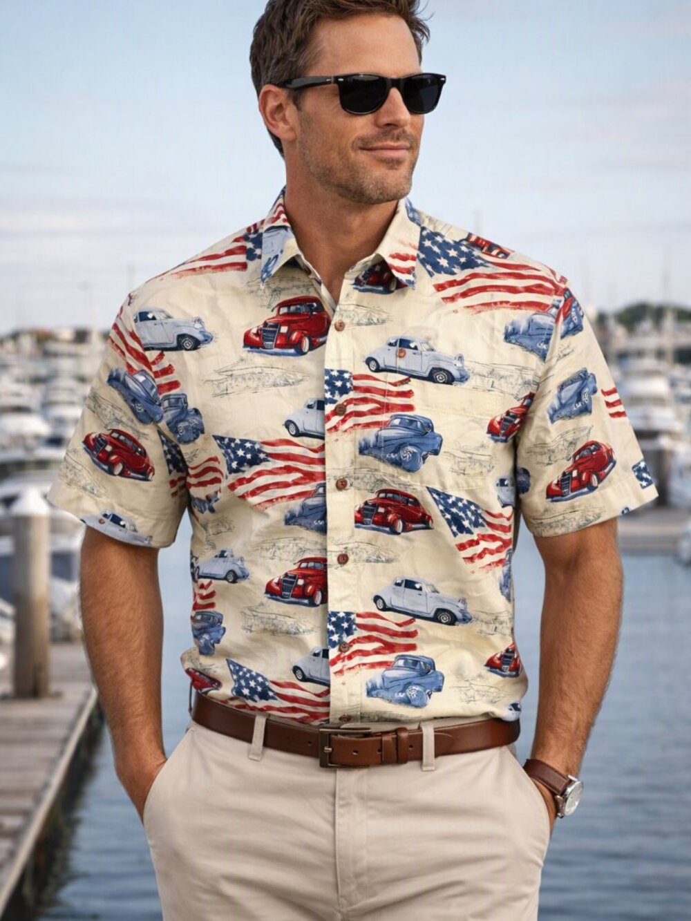 North River Casual Americana Button-Down Shirt - Red, Blue & Cream
